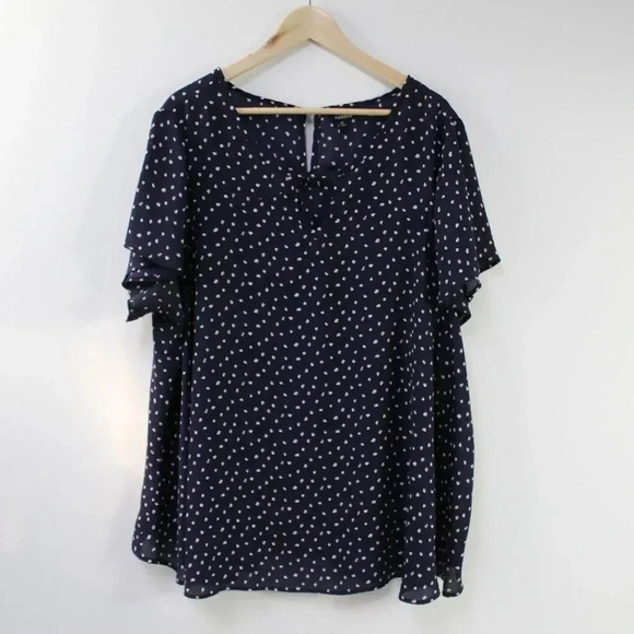 TORRID 3 navy double dot keyhole neckline A line blouse with flutter cap sleeves - Picture 2 of 10